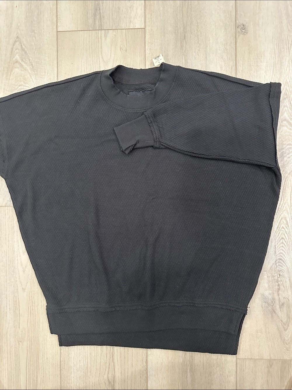 Aerie Black Waffle Knit Oversized Sweatshirt XS